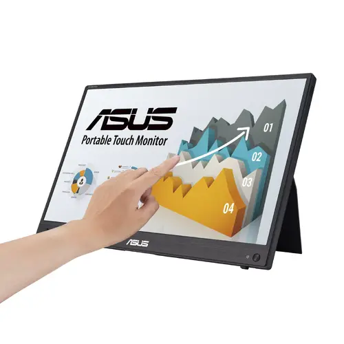 Монитор, Asus ZenScreen Touch MB16AMTR portable monitor, 16 '' FHD (1920 x 1080), IPS, 10-point touch, 250 cd/m2,Built-in Battery, Hybrid Signal Solution, Mini-HDMI, ergo kickstand, tripod socket, ASUS Flicker Free and Low Blue Light technologies, 2 x1w, Black