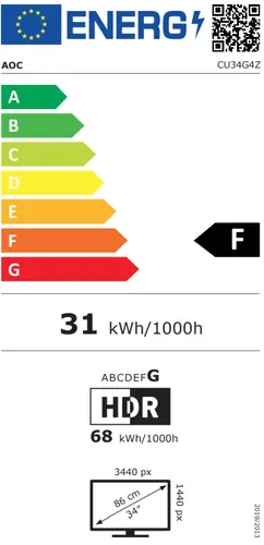 Монитор, AOC CU34G4Z, 34" Curved 1500R, VA, WLED, 3440x1440@240Hz, 1ms GtG, 0.3ms MPRT, 450cd m/2, 2500:1, 80M:1 DCR, Adaptive Sync, FlickerFree, Low Blue Light, Tilt, Height Adjust, Pivot, Swivel, 2xHDMI, DP, USB hub - image 15
