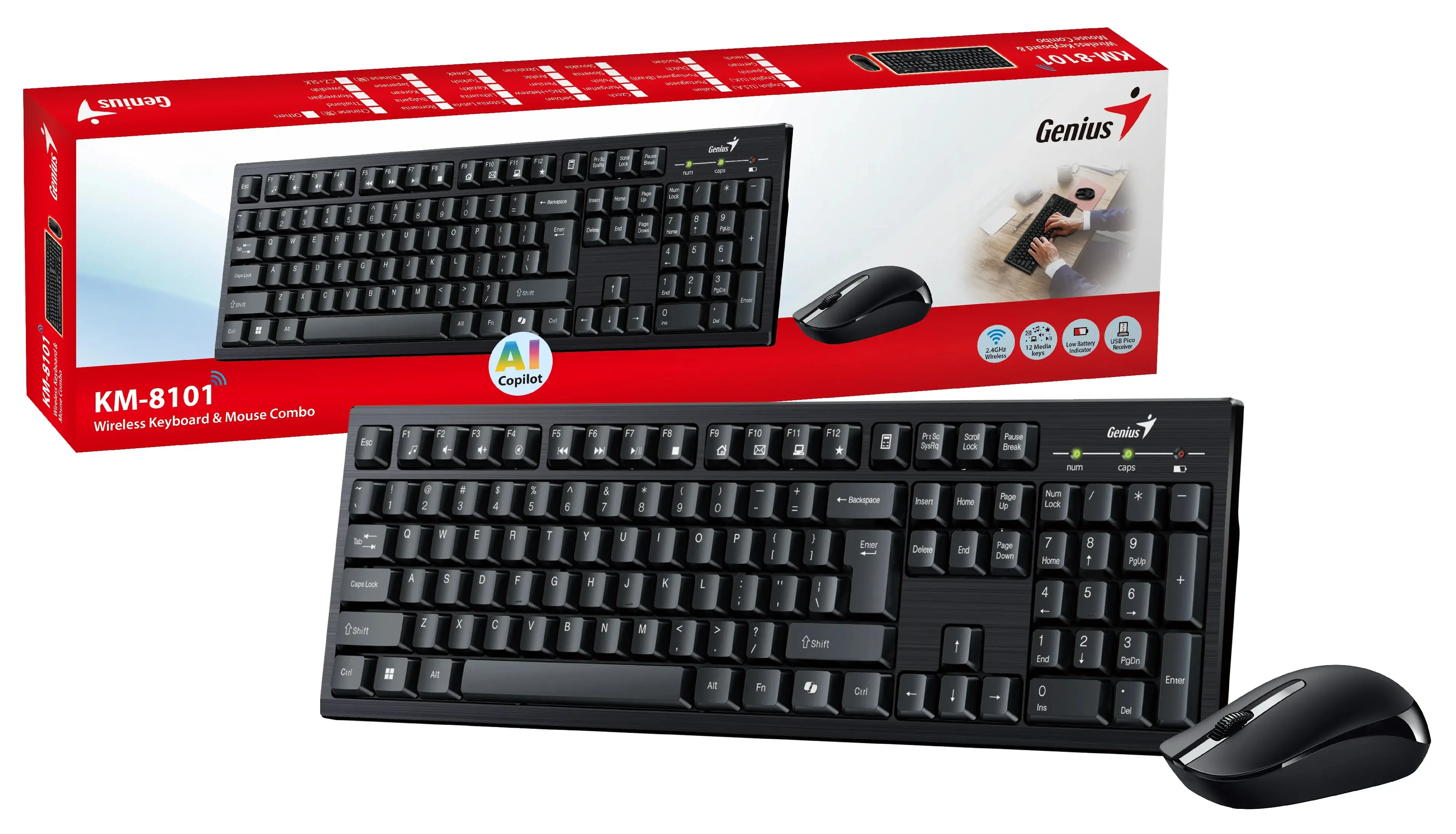 Genius клавиатура и мишка Wireless Keyboard and Mouse - KM-8101 Black - AI, BG, 2.4GHZ - image 2