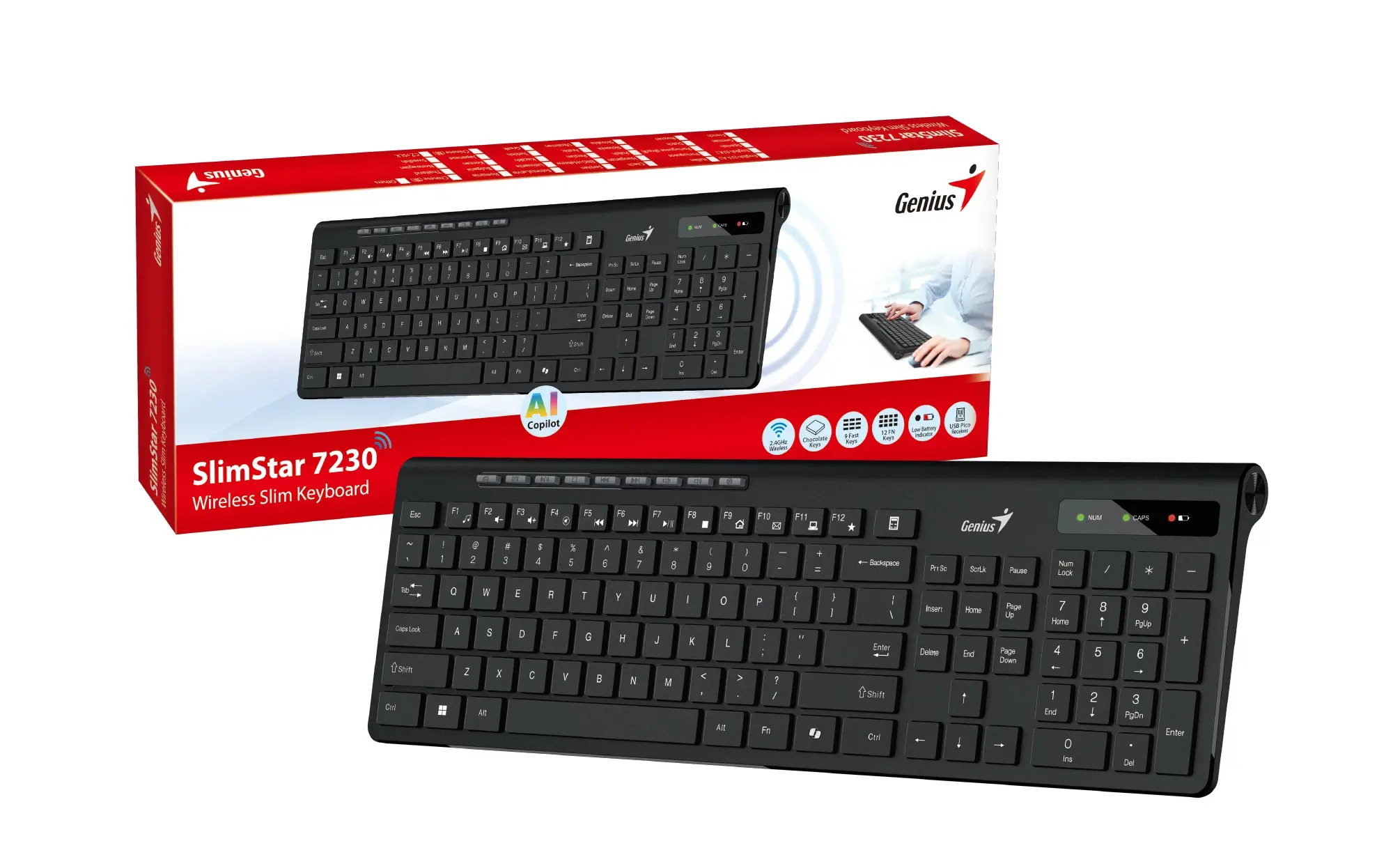 Genius клавиатура кирилизирана безжична Wireless Slim Keyboard SlimStar 7230 Black - AI, BG, 2.4Ghz - image 3