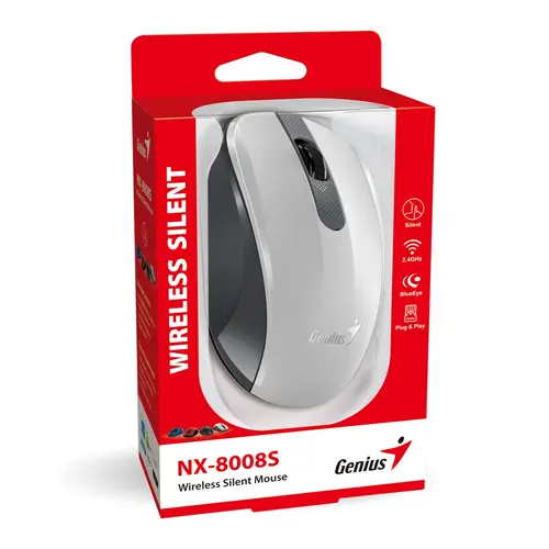 Genius безжина безшумна мишка Wireless Silent Mouse - NX-8008S White+Gray - Silent, 2.4GHz - image 4
