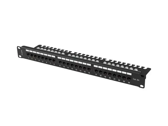 Пач панел, Lanberg patch panel 24 port 1U 19" CAT.6a utp with cable organizer black