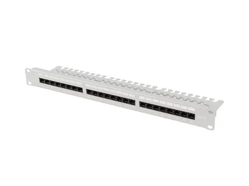 Patch panel, Lanberg patch panel 24 θυρών 1U 19" CAT.6a UTP με οργανωτή καλωδίων γκρι - 1
