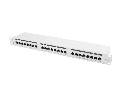 Patch panel, Lanberg patch panel 24 θυρών 1U CAT.6 θωρακισμένο, γκρι - 1