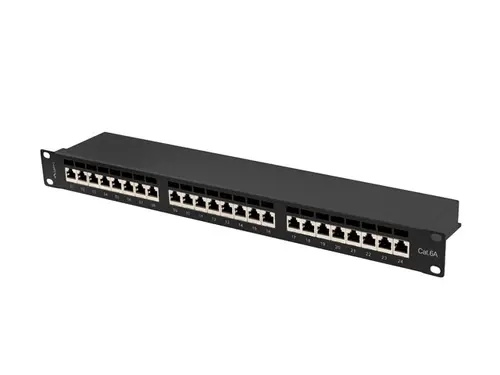 Пач панел, Lanberg patch panel 24 port 1U 19" CAT.6a ftp with cable organizer shielded black