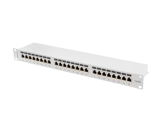 Patch panel, Lanberg patch panel 24 θυρών 1U 19" CAT.6a FTP με οργανωτή καλωδίων θωρακισμένο γκρι