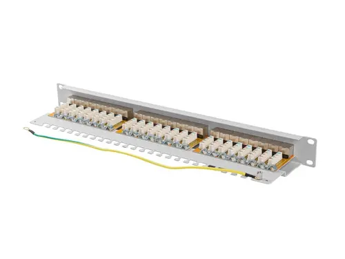 Пач панел, Lanberg patch panel 24 port 1U 19" CAT.6a ftp with cable organizer shielded grey - image 1