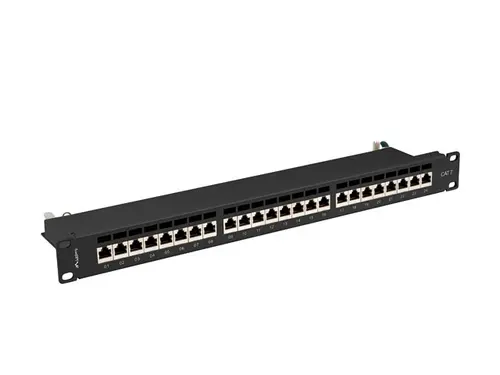 Пач панел, Lanberg patch panel 24 port 1U 19" CAT.7 ftp with cable organizer shielded black - image 1