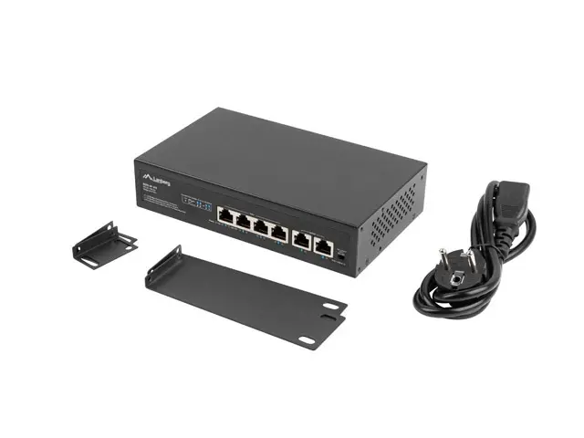 Комутатор, Lanberg switch 4x 100mb poe+/2x 100mb unmanaged rack 10"/19" fast ethernet 60w
