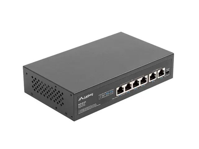 Комутатор, Lanberg switch 4x 100mb poe+/2x 100mb unmanaged rack 10"/19" fast ethernet 60w - image 1