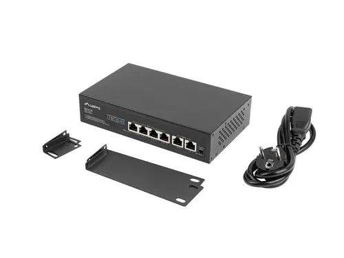Комутатор, Lanberg switch 4x 100mb poe+/2x 100mb unmanaged rack 10"/19" fast ethernet 60w