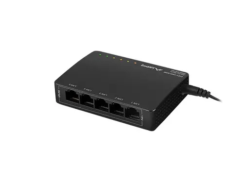 Комутатор, Lanberg switch dsp3-1005-60w 5x 1GB poe+ (4 port poe 30w/port max 60w) unmanaged desktop - image 1
