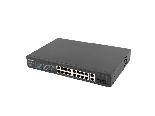 Комутатор, Lanberg switch 16x 100mb poe+/2x 1GB/1x sfp unmanaged rack 10" & 19" gigabit ethernet 150w - image 2