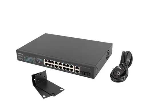 Комутатор, Lanberg switch 16x 100mb poe+/2x 1GB/1x sfp rack 19" unmanaged gigabit ethernet 250w