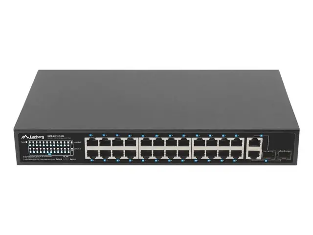 Комутатор, Lanberg Switch 24 x 100MB POE+/2 x Combo Rack 19" Gigabit Ethernet, 250W