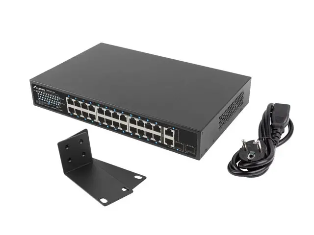 Комутатор, Lanberg Switch 24 x 100MB POE+/2 x Combo Rack 19" Gigabit Ethernet, 250W - image 1