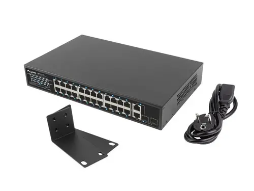 Комутатор, Lanberg Switch 24 x 100MB POE+/2 x Combo Rack 19" Gigabit Ethernet, 250W - image 1