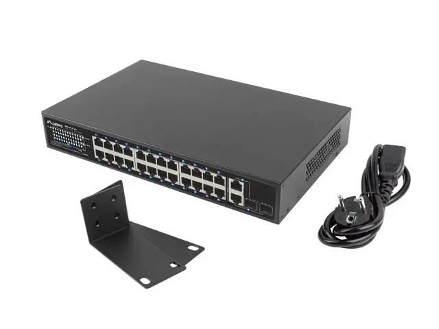 Switch, Lanberg switch 24x 100mb PoE+/2x combo rack 19" Gigabit Ethernet 360w v2