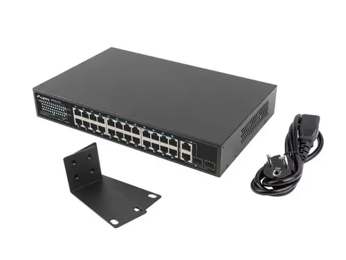 Switch, Lanberg switch 24x 100mb PoE+/2x combo rack 19" Gigabit Ethernet 360w v2 - 1