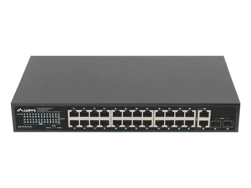 Комутатор, Lanberg switch 24x 1GB poe+/2x GB 2x sfp rack 19" gigabit ethernet 250w - image 1