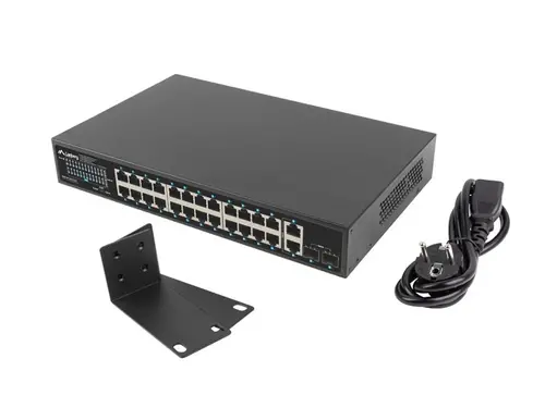 Комутатор, Lanberg switch 24x 1GB poe+/2x GB 2x sfp rack 19" gigabit ethernet 250w
