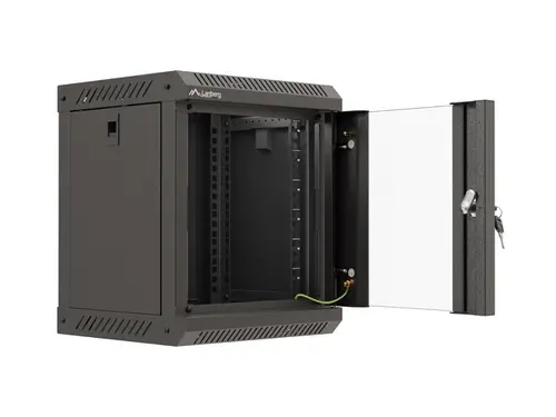 Комуникационен шкаф, Lanberg rack cabinet 10" wall-mount 6U/300x300 (flat pack) with glass door black - image 1