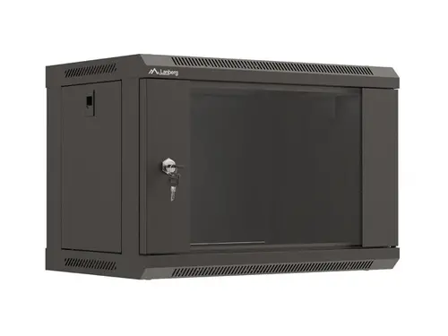Комуникационен шкаф, Lanberg rack cabinet 19" wall-mount 6U/540x350 (flat pack) with glass door black