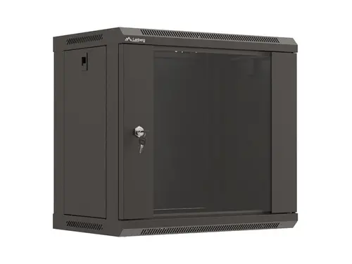 Комуникационен шкаф, Lanberg rack cabinet 19" wall-mount 9U/540x350 (flat pack) with glass door black