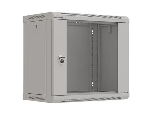 Комуникационен шкаф, Lanberg rack cabinet 19" wall-mount 9U/540x350 (flat pack) with glass door grey