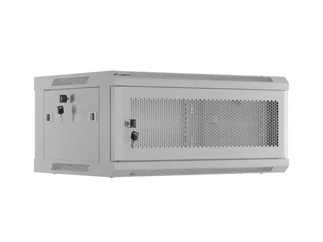 Ερμάριο επικοινωνιών, Lanberg rack 19" επιτοίχιο 4U/600x450 με διάτρητη πόρτα, γκρι (flat pack)