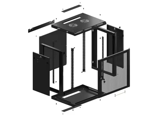 Комуникационен шкаф, Lanberg rack cabinet 19" wall-mount 12U/600x450 with perforated door black (flat pack) - image 3