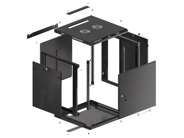 Ερμάριο επικοινωνιών, Lanberg rack 19" επιτοίχιο 12U/600x600 για αυτοσυναρμολόγηση με μεταλλική πόρτα, μαύρο (flat pack) - image 9
