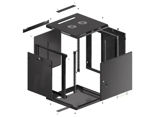 Dulap de comunicații, Lanberg rack 19" montaj pe perete 12U/600x600 pentru autoasamblare cu ușă metalică, negru (flat pack) - 10