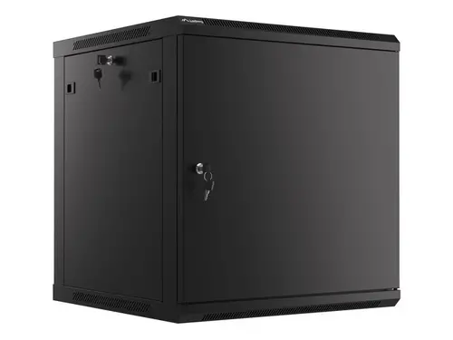 Ερμάριο επικοινωνιών, Lanberg rack 19" επιτοίχιο 12U/600x600 για αυτοσυναρμολόγηση με μεταλλική πόρτα, μαύρο (flat pack) - 1