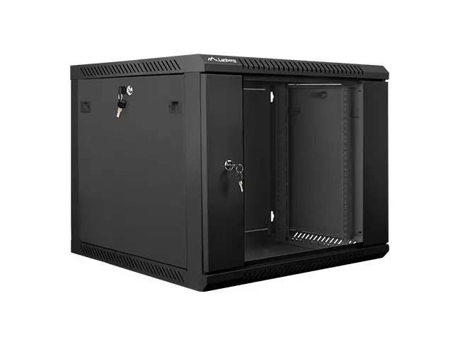 Dulap de comunicații, Lanberg rack 19" pentru montare pe perete 9U / 600x600 pentru autoasamblare (flat pack), negru