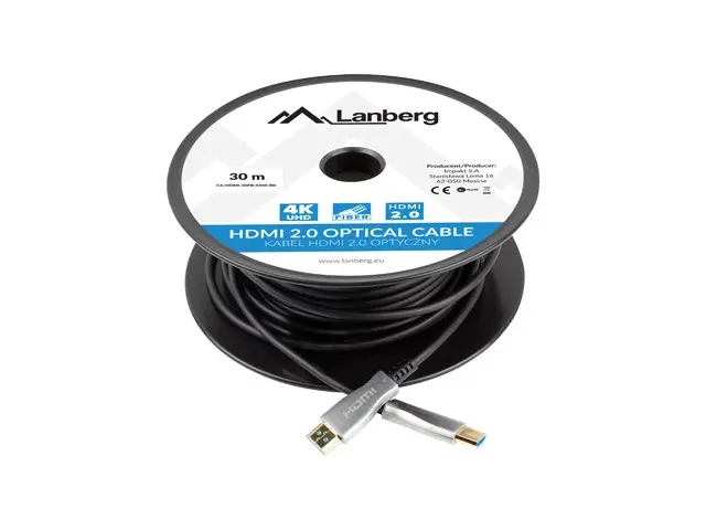 Кабел, Lanberg HDMI M/M v2.0 cable 30m optical black aoc - image 2