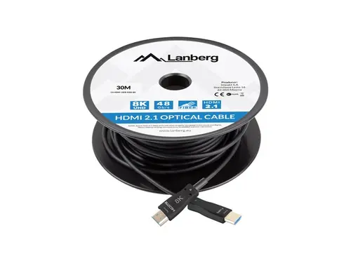 Кабел, Lanberg HDMI M/M V2.1 cable, 30m, Optical, Black AOK - image 1