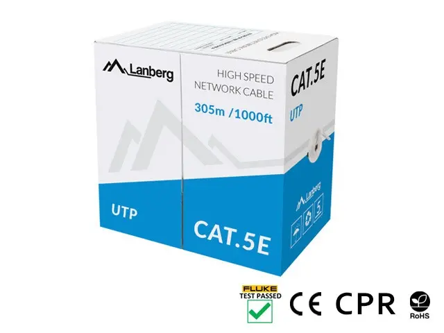 Кабел, Lanberg LAN cable CAT.5e utp 305m solid cu grey cpr + fluke passed