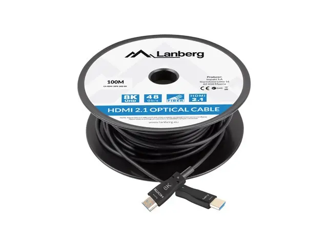 Кабел, Lanberg HDMI M/M v2.1 cable 100m optical black aoc - image 2