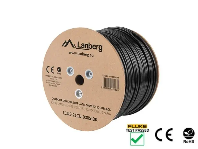 Кабел, Lanberg LAN cable UTP Cat.5e 305m Outdoor Solid CU Fluke Passed, black - image 3