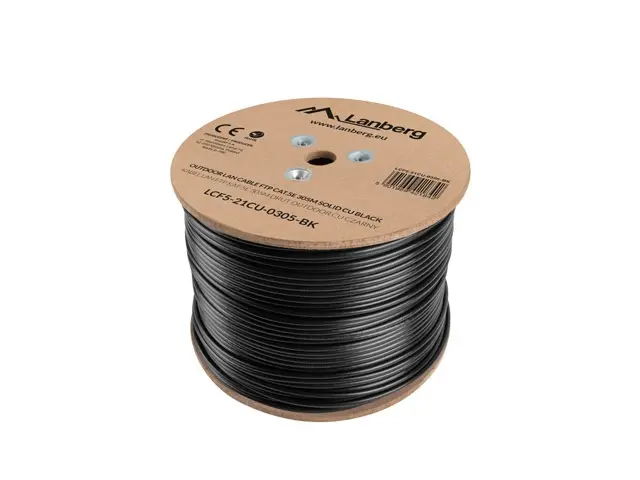 Cablu, Lanberg LAN CAT.5e FTP 305m solid de exterior Cu, negru, testat Fluke - image 1