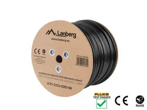 Cablu, Lanberg LAN CAT.5e FTP 305m solid de exterior Cu, negru, testat Fluke - 1