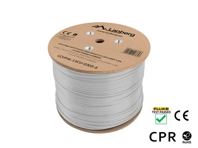 Кабел, Lanberg LAN cable CAT.6a uftp 305m solid cu lszh grey cpr + fluke passed - image 1