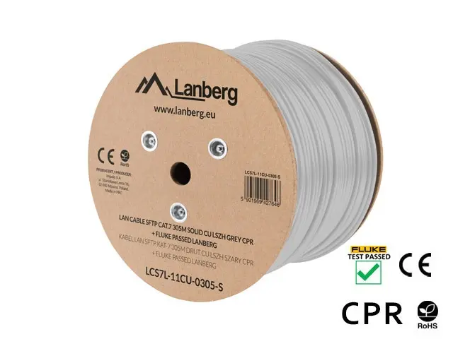 Кабел, Lanberg LAN cable CAT.7 sftp 305m solid cu lszh grey cpr + fluke passed
