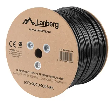 Cablu, Lanberg LAN de exterior umplut cu gel FTP CAT.5E 305m solid CU, gri