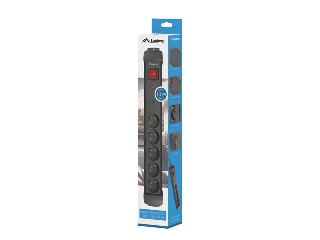 Разклонител, Lanberg surge protector sp1 1.5m 5x french outlets black - image 2