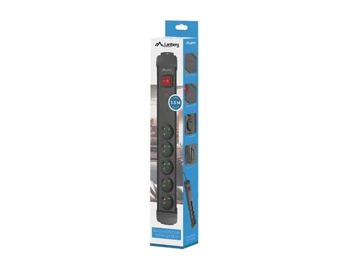 Πολύπριζο, Lanberg surge protector sp1 1.5m 5x γαλλικές πρίζες μαύρο - 3