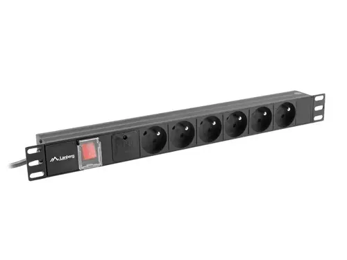 Multipriză, Lanberg unitate de distribuție a energiei (PDU) 19" 1U 16a 6x prize franțuzești 2m negru
