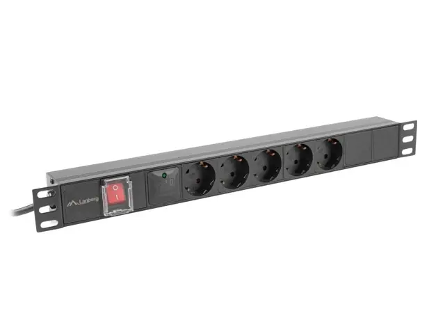 Разклонител, Lanberg power distribution unit (pdu) 19" 1U 16a 2m 5x schuko outlets black - image 3