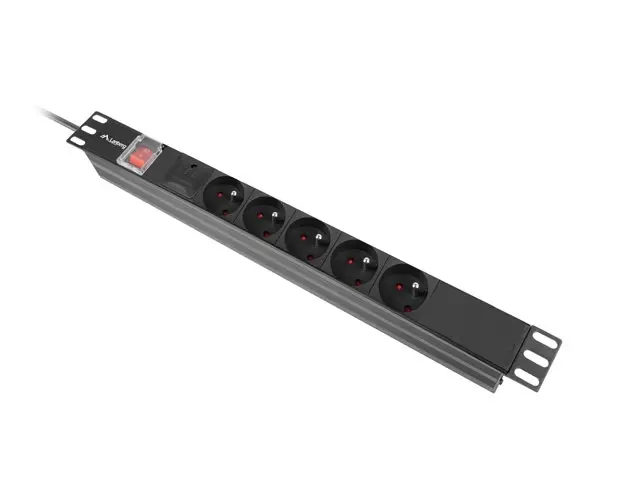 Разклонител, Lanberg power distribution unit (pdu) 19" 1U 16a 2m 5x french outlets black - image 2